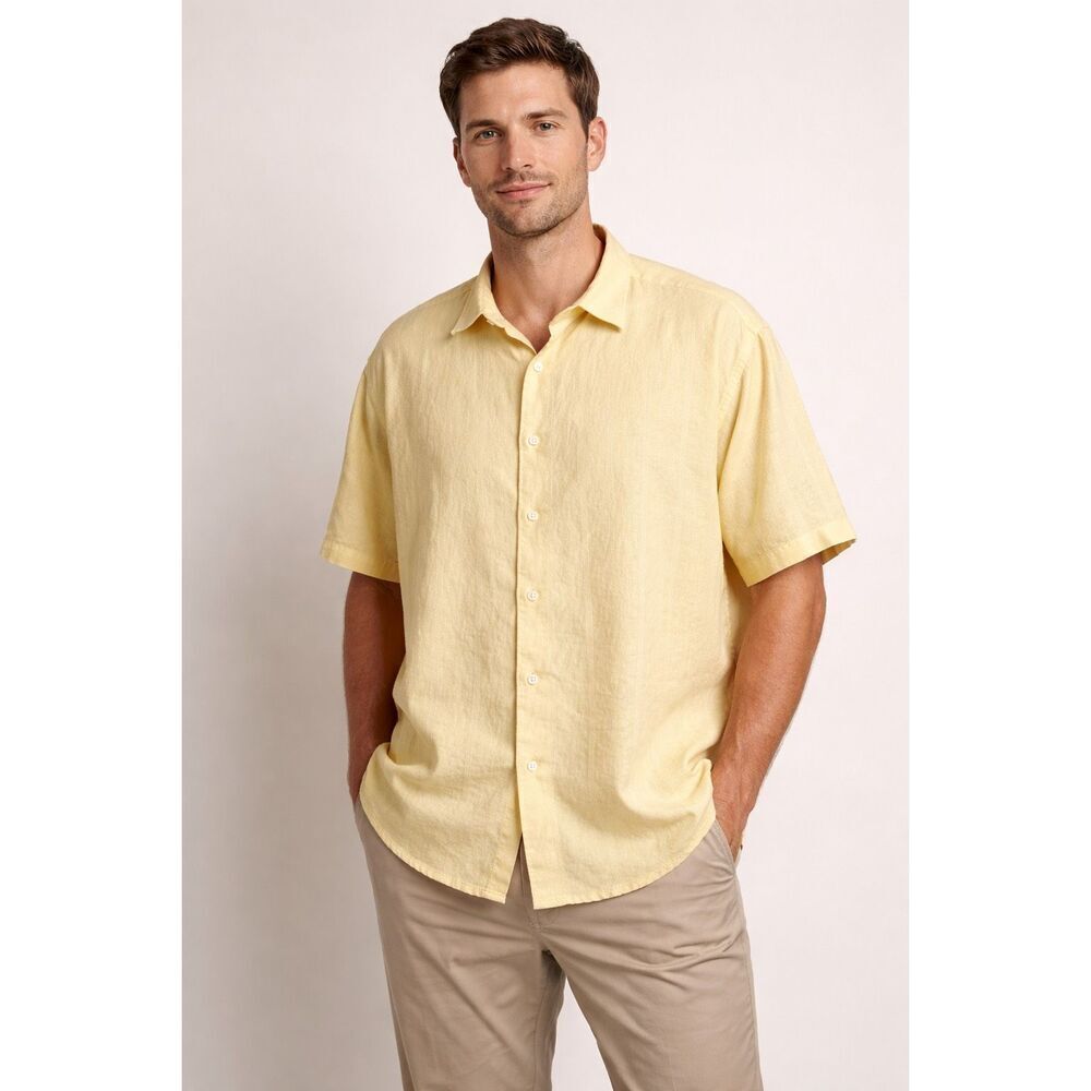 Structure 100% Linen Yellow Short Sleeve Button Up Shirt XXL